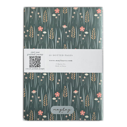 Wildflowers Floral "I Am Grateful" Jotter Notebook — Gold Foil with Dotted Grid Pages B6 Size
