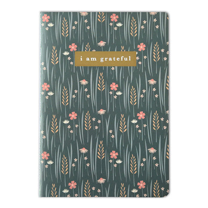 Wildflowers Floral "I Am Grateful" Jotter Notebook — Gold Foil with Dotted Grid Pages B6 Size
