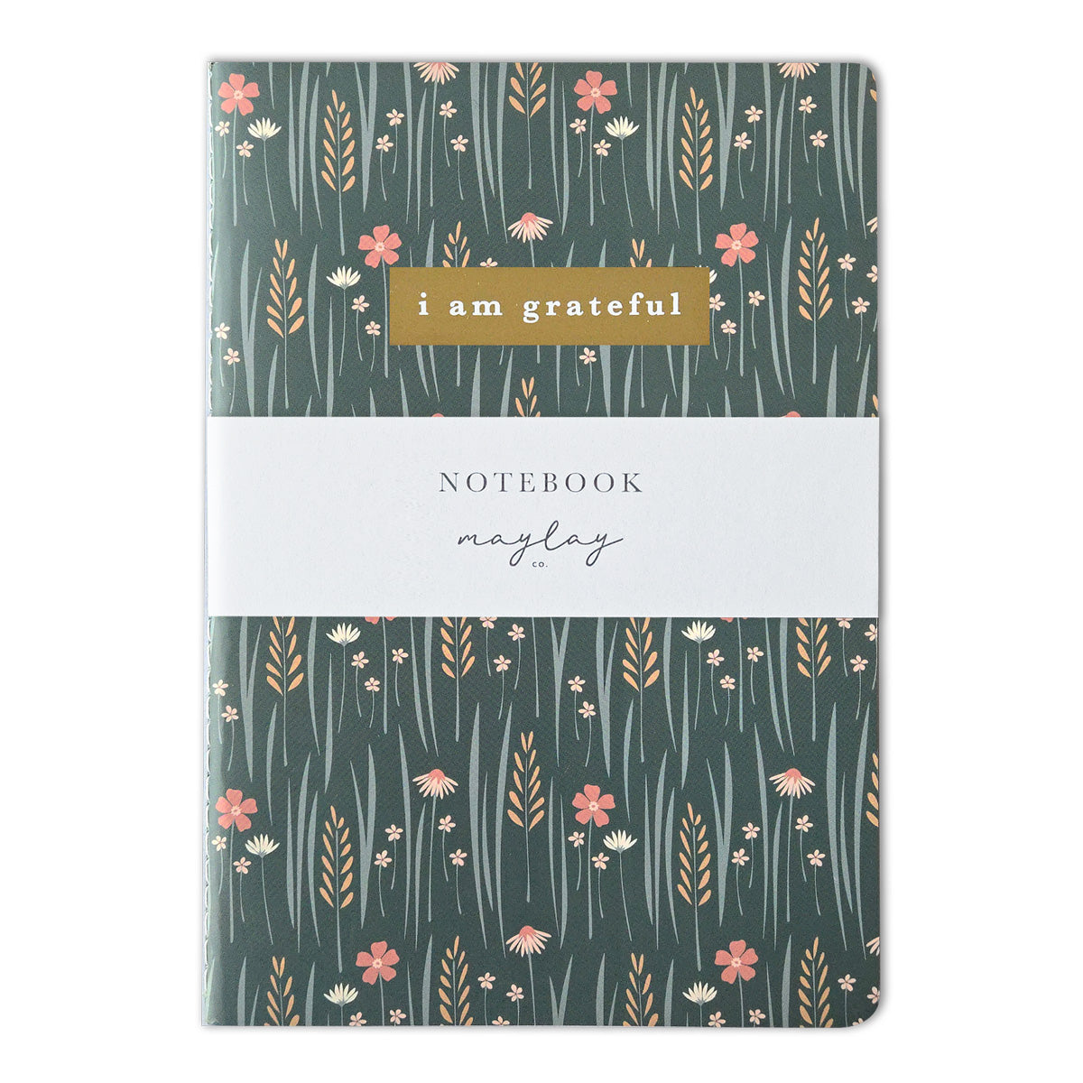 Wildflowers Floral "I Am Grateful" Jotter Notebook — Gold Foil with Dotted Grid Pages B6 Size