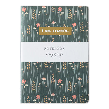 Wildflowers Floral "I Am Grateful" Jotter Notebook — Gold Foil with Dotted Grid Pages B6 Size