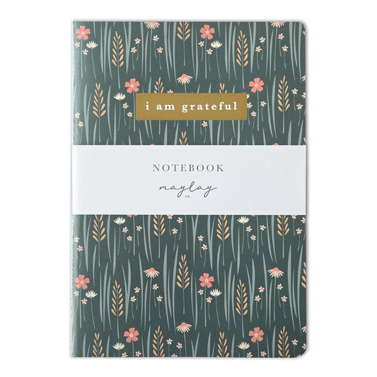 Wildflowers Floral "I Am Grateful" Jotter Notebook — Gold Foil with Dotted Grid Pages B6 Size