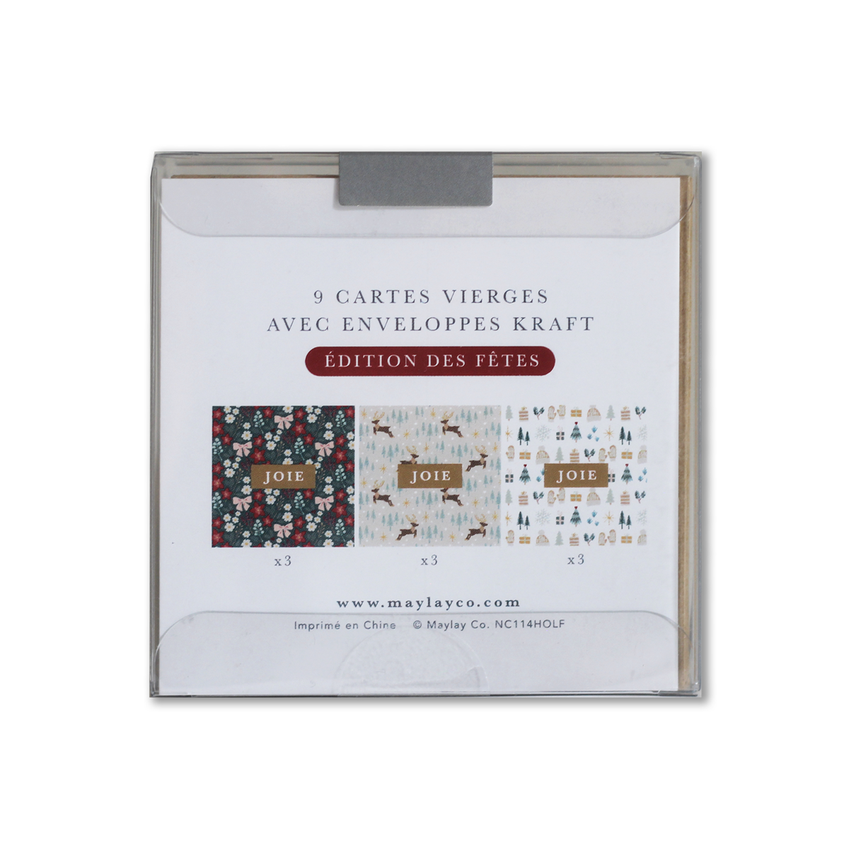 French Holiday "JOIE" Cartes de Notes Édition des Fêtes | 9Pk — Carte de Noël Mini