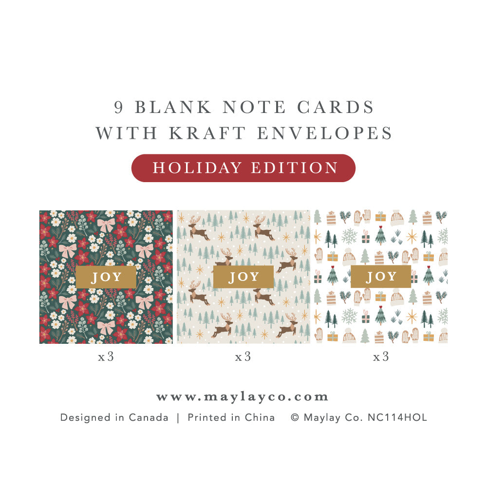 "JOY" Holiday Mini Note Cards 9Pk — Christmas Greeting Cards
