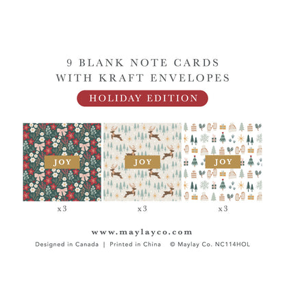 "JOY" Holiday Mini Note Cards 9Pk — Christmas Greeting Cards