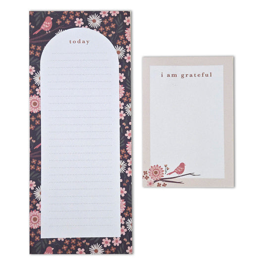 Birdy Floral "Today" & "I Am Grateful" Notepad Set — 2-Pack for Daily Planning