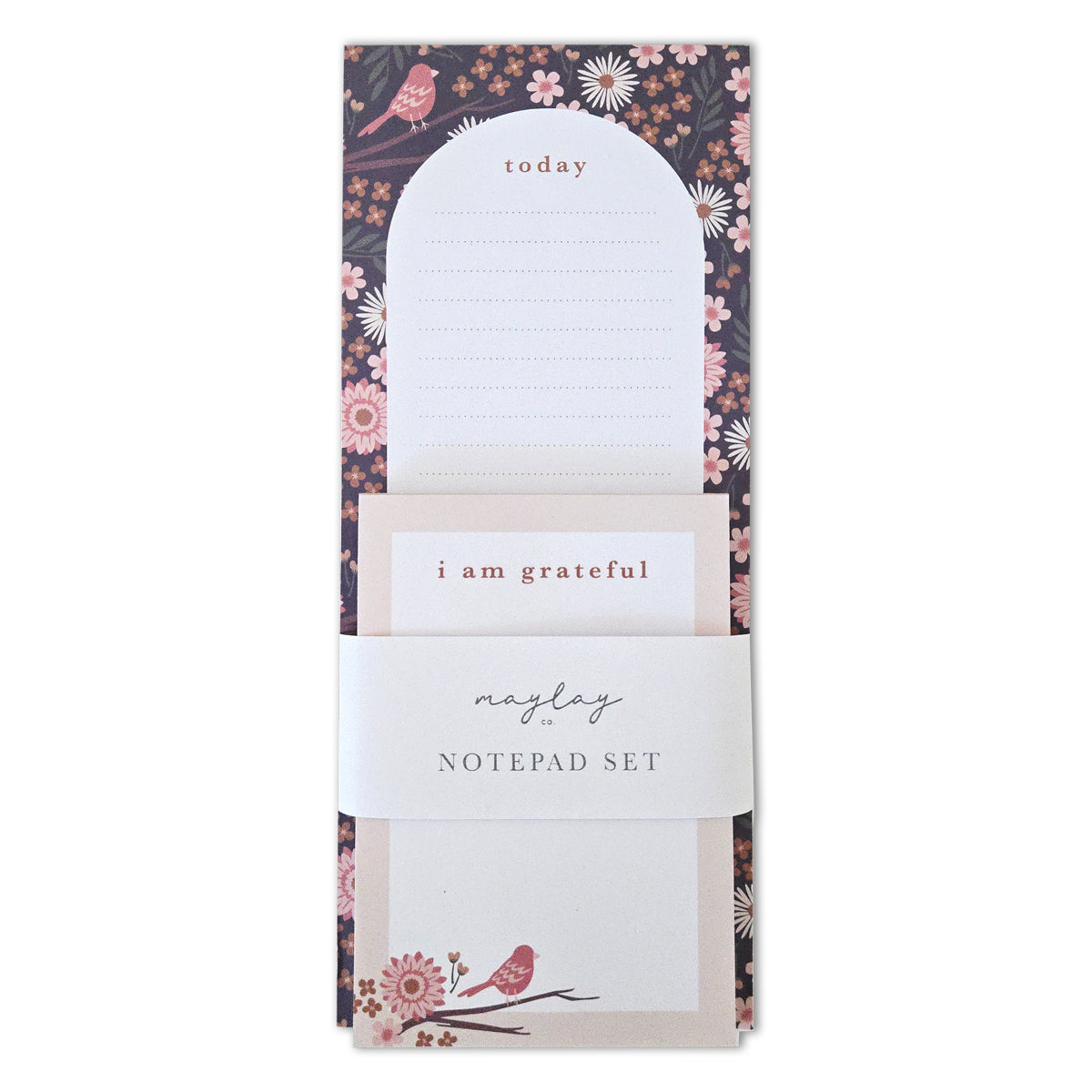 Birdy Floral "Today" & "I Am Grateful" Notepad Set — 2-Pack for Daily Planning
