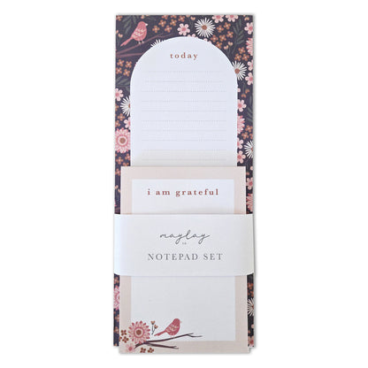 Birdy Floral "Today" & "I Am Grateful" Notepad Set — 2-Pack for Daily Planning