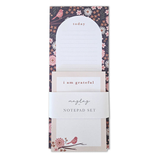 Birdy Floral "Today" & "I Am Grateful" Notepad Set — 2-Pack for Daily Planning