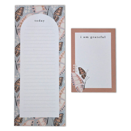 Butterfly Floral "Today" & "I Am Grateful" Notepad Set — 2-Pack for Daily Planning