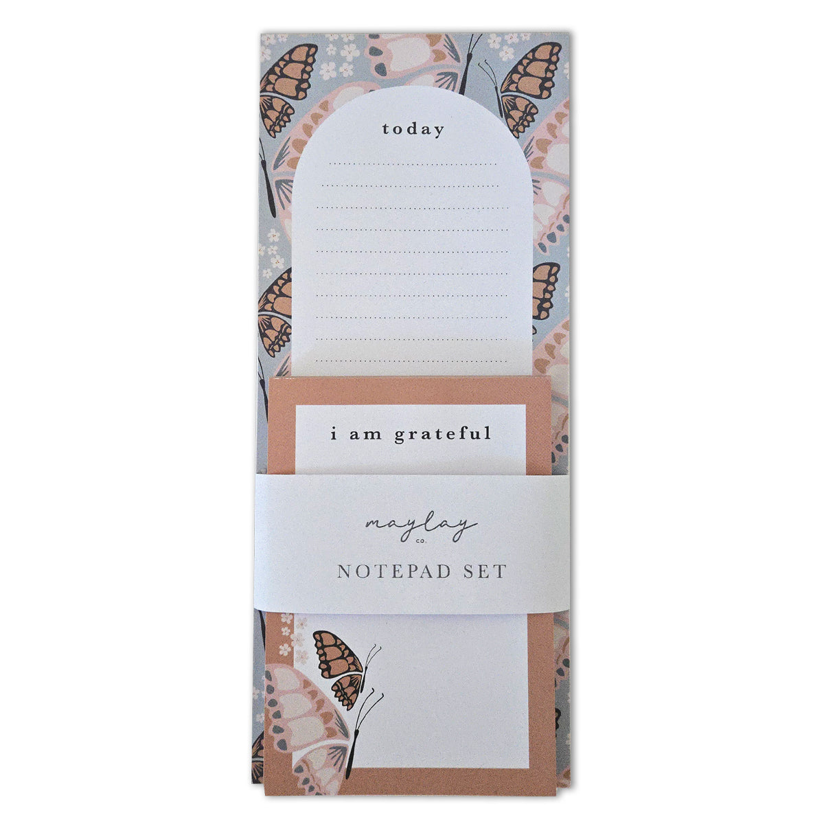 Butterfly Floral "Today" & "I Am Grateful" Notepad Set — 2-Pack for Daily Planning