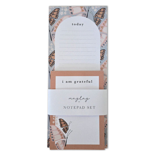 Butterfly Floral "Today" & "I Am Grateful" Notepad Set — 2-Pack for Daily Planning
