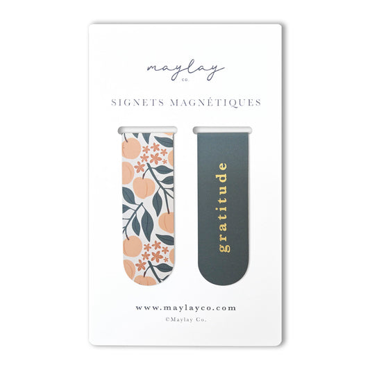 French Peaches  « Gratitude » Signets Magnétiques / Magnetic Bookmarks (Ensemble de 2) — Pour Livres, Journaux et Agendas