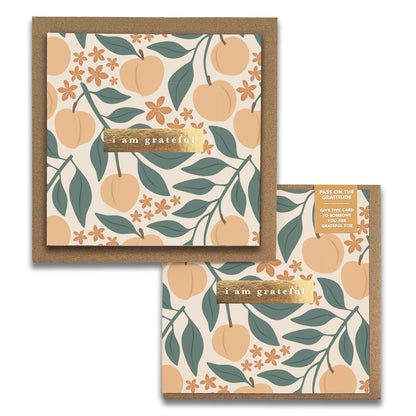 Peaches Floral "I Am Grateful" Gratitude Greeting Cards (Set of 2) — Pay-It-Forward Thank You Cards