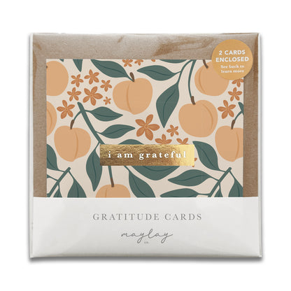 Peaches Floral "I Am Grateful" Gratitude Greeting Cards (Set of 2) — Pay-It-Forward Thank You Cards