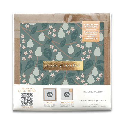 Pears Floral "I Am Grateful" Gratitude Greeting Cards (Set of 2) — Pay-It-Forward Thank You Cards