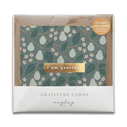 Pears Floral "I Am Grateful" Gratitude Greeting Cards (Set of 2) — Pay-It-Forward Thank You Cards