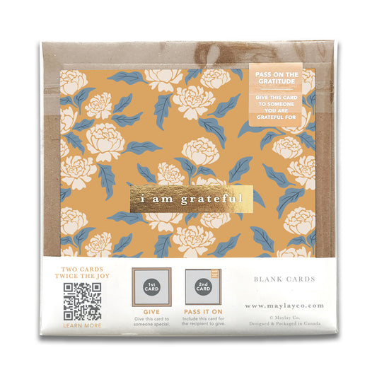 Peonies Floral Lunar New Year "I Am Grateful" Gratitude Greeting Cards (Set of 2) — Pay-It-Forward Thank You Cards