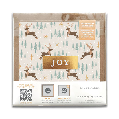 Reindeer Forest "JOY" Holiday Gratitude Greeting Cards (Set of 2) — Pay-It-Forward Christmas Card
