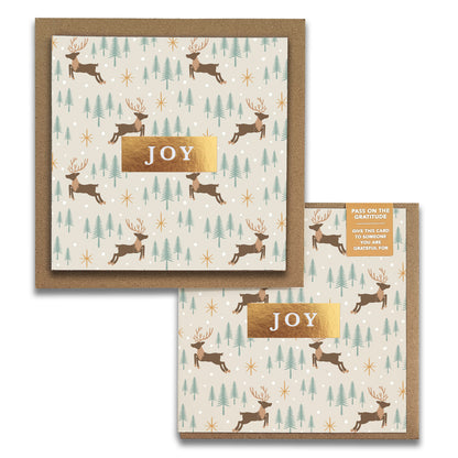 Reindeer Forest "JOY" Holiday Gratitude Greeting Cards (Set of 2) — Pay-It-Forward Christmas Card