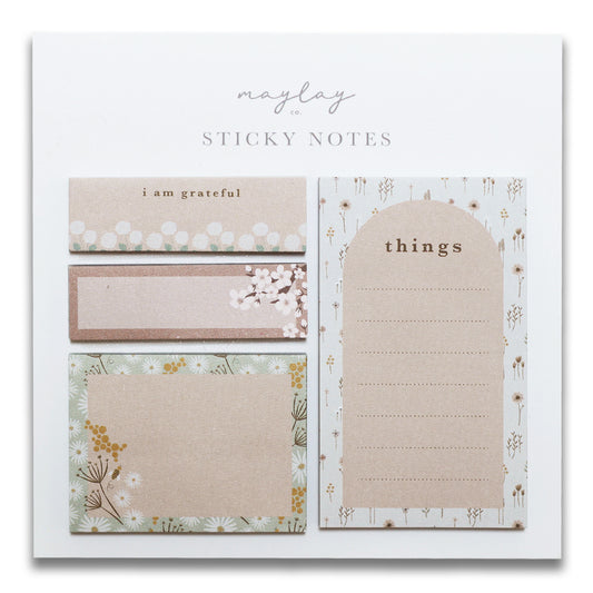 Summer Florals Mini Sticky Notes Set — 4 Pads for Planners & Journals