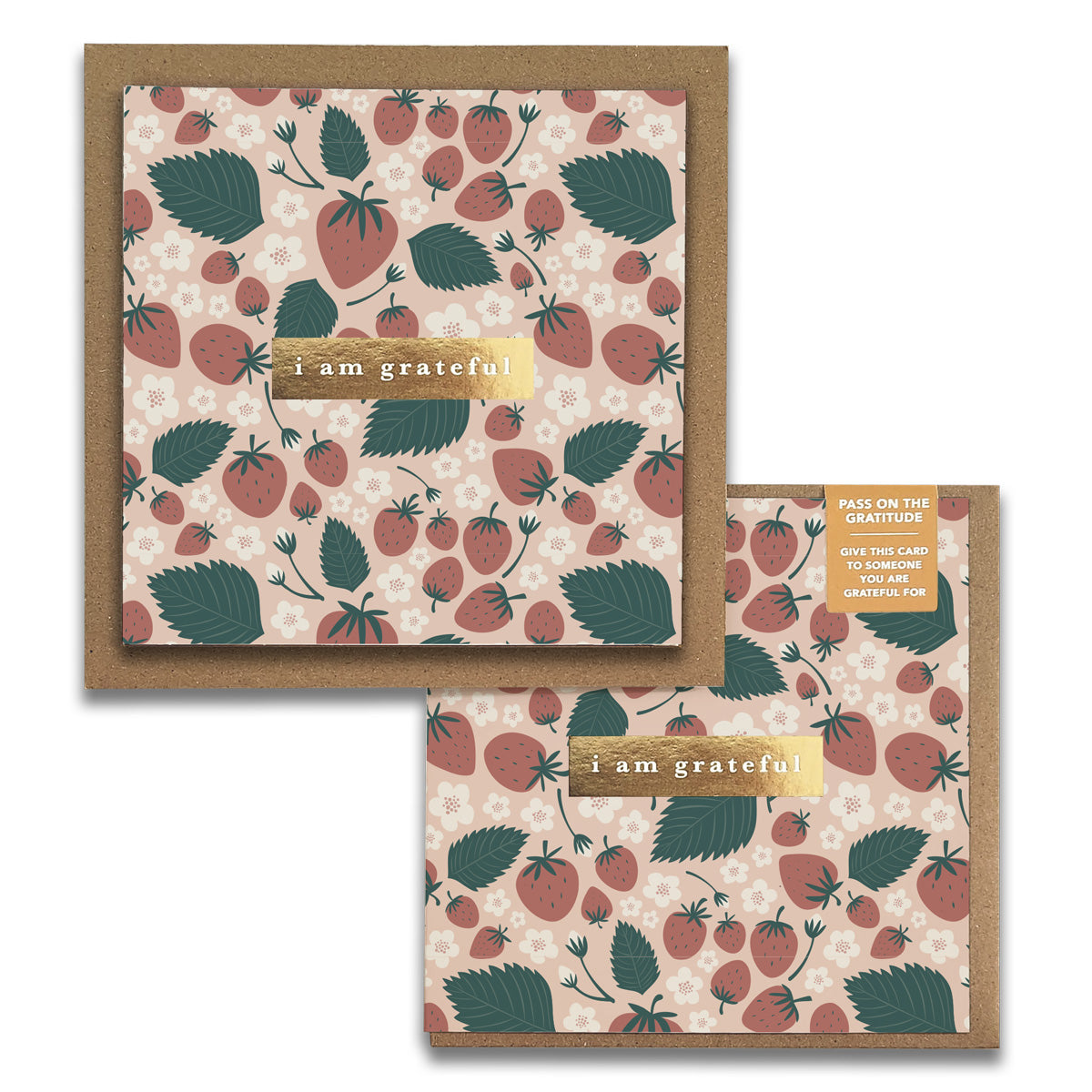 Strawberries Floral "I Am Grateful" Gratitude Greeting Cards (Set of 2) — Pay-It-Forward Thank You Cards
