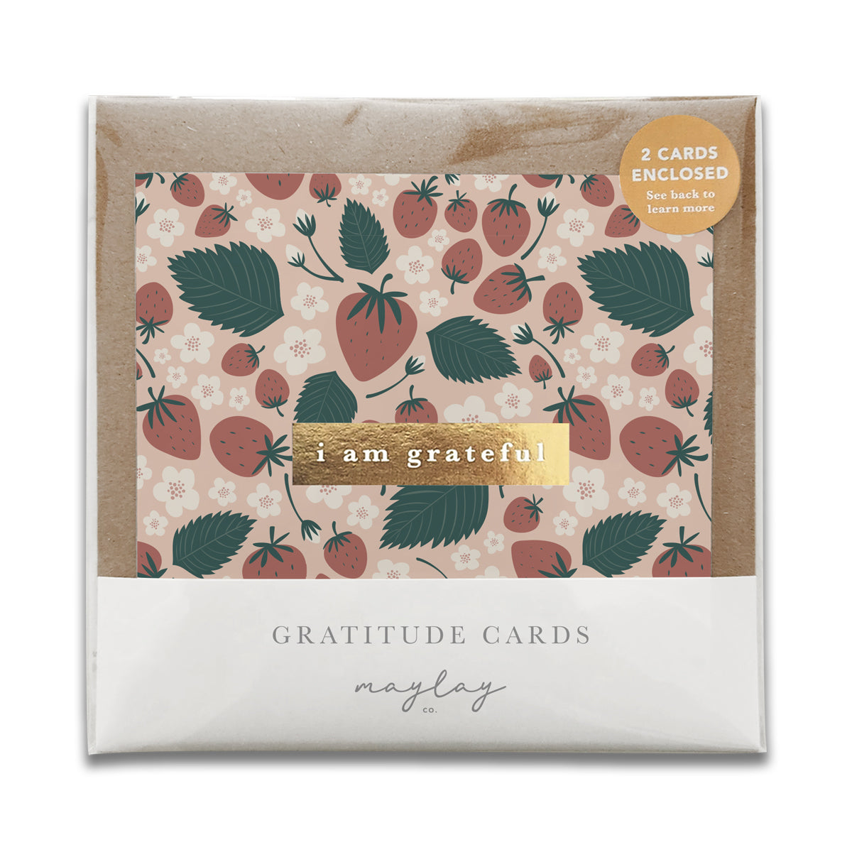 Strawberries Floral "I Am Grateful" Gratitude Greeting Cards (Set of 2) — Pay-It-Forward Thank You Cards