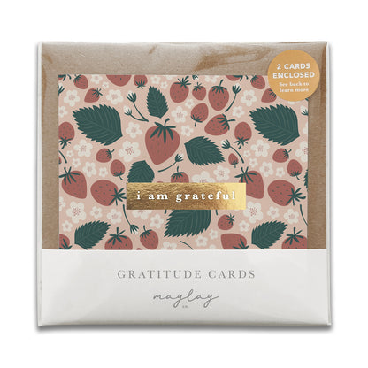 Strawberries Floral "I Am Grateful" Gratitude Greeting Cards (Set of 2) — Pay-It-Forward Thank You Cards