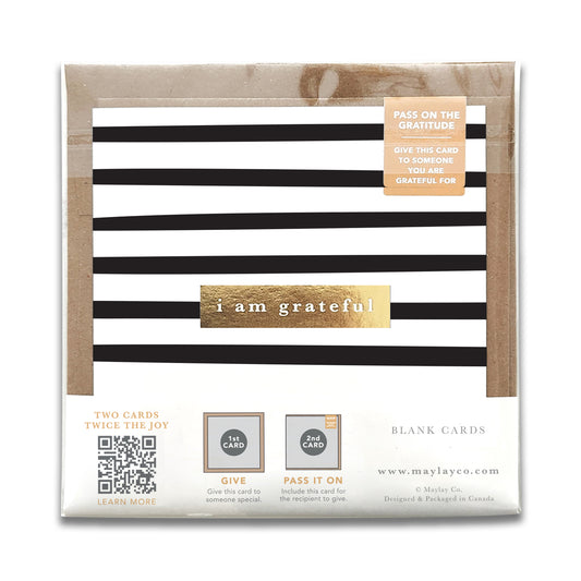 Stripes Monochrome "I Am Grateful" Gratitude Greeting Cards (Set of 2) — Pay-It-Forward Thank You Cards