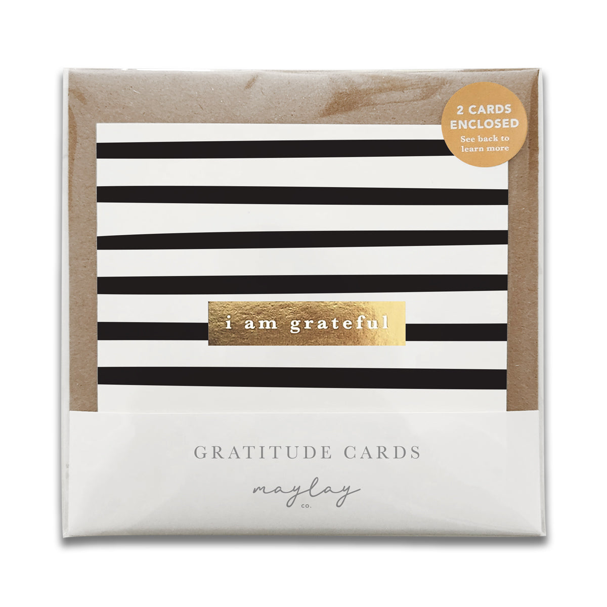 Stripes Monochrome "I Am Grateful" Gratitude Greeting Cards (Set of 2) — Pay-It-Forward Thank You Cards