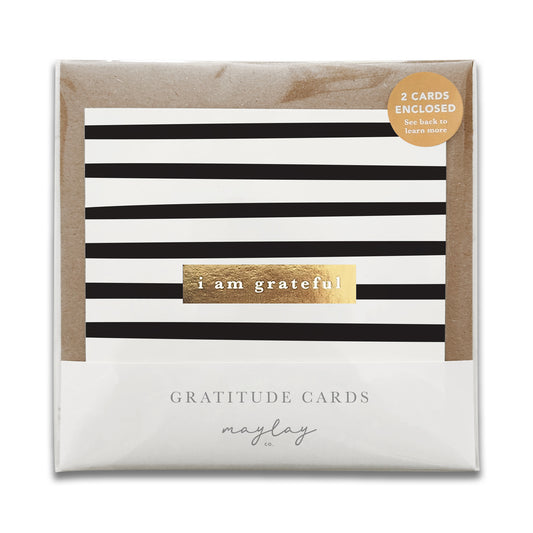 Stripes Monochrome "I Am Grateful" Gratitude Greeting Cards (Set of 2) — Pay-It-Forward Thank You Cards