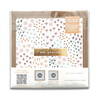Summerfield Florals "I Am Grateful" Gratitude Greeting Cards (Set of 2) — Pay-It-Forward Thank You Cards
