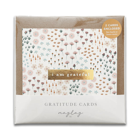 Summerfield Florals "I Am Grateful" Gratitude Greeting Cards (Set of 2) — Pay-It-Forward Thank You Cards