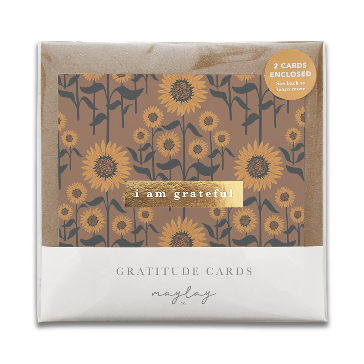Sunflowers "I Am Grateful" Gratitude Greeting Cards (Set of 2) — Pay-It-Forward Thank You Cards