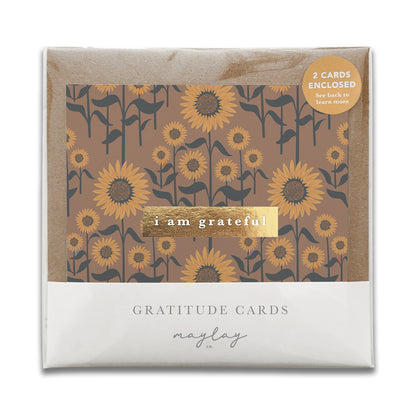 Sunflowers "I Am Grateful" Gratitude Greeting Cards (Set of 2) — Pay-It-Forward Thank You Cards