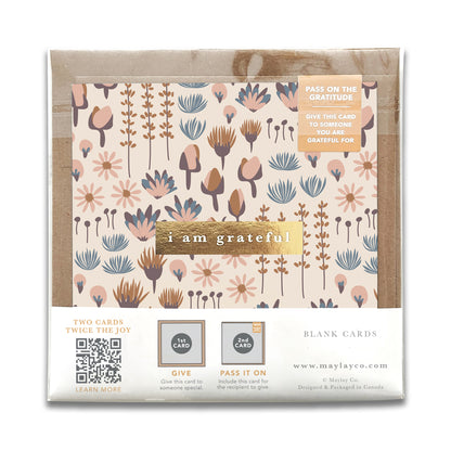 Sweetness Floral "I Am Grateful" Gratitude Greeting Cards (Set of 2) — Pay-It-Forward Thank You Cards