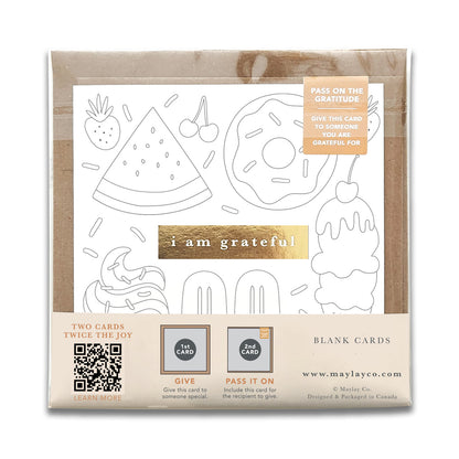 Kids Sweet Treats "I Am Grateful" Gratitude Greeting Cards (Set of 2) — Colour-Your-Own Pay-It-Forward Thank You Cards