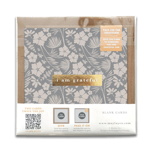 Vintage Meadow Floral "I Am Grateful" Gratitude Greeting Cards (Set of 2) — Pay-It-Forward Thank You Cards