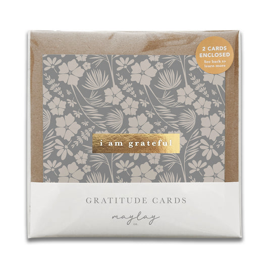 Vintage Meadow Floral "I Am Grateful" Gratitude Greeting Cards (Set of 2) — Pay-It-Forward Thank You Cards