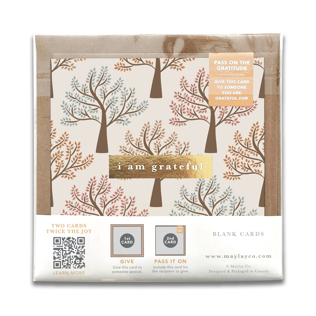 Walk in the Park Trees "I Am Grateful" Gratitude Greeting Cards (Set of 2) — Pay-It-Forward Thank You Cards