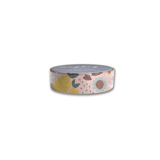 Explore the appeal of Maylay Co.'s Refreshing Washi Tape, featuring lemons, flowers, and leaves on a soft backdrop.