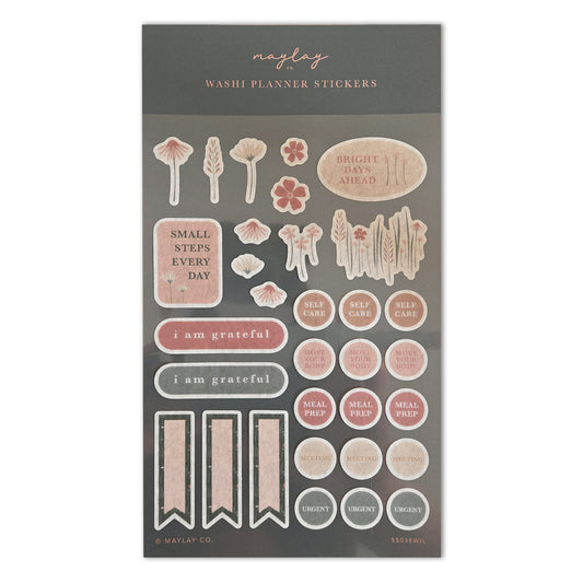 Wildflowers Floral Washi Planner Stickers — Mindful Sticker Sheet for Planners, Journals & Bullet Journaling
