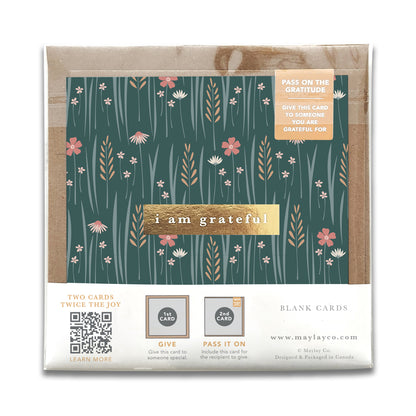 Wildflowers Floral "I Am Grateful" Gratitude Greeting Cards (Set of 2) — Pay-It-Forward Thank You Cards