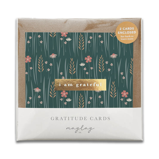 Wildflowers Floral "I Am Grateful" Gratitude Greeting Cards (Set of 2) — Pay-It-Forward Thank You Cards
